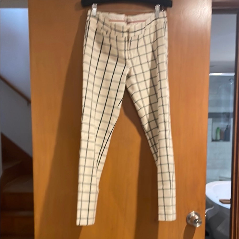 Banana Republic Cream and Black Plaid Pants